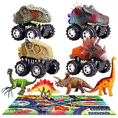 aovowog 9Stück Dinosaurier Spielzeug Dinosaurier Figuren ab 3 4 5 6 Jahre Kinder,Jungen Mädchen Spiel mit Dinosaurier Ziehen Auto,Dinosaurier Figuren,Aktivität SpielMatte