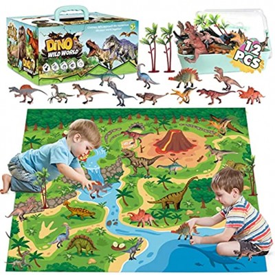 Dinosaurier Spielzeug Set Figur Dinosaurier mit Aktivität Spielmatten und Bäume Einschließlich T-Rex,Triceratops,Pterosauria Jurassic World Dinosaurier Spielzeug Groß für Kinder