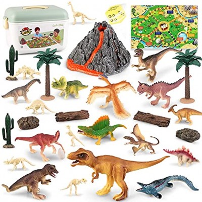 Dinosaurier Vulkan Figuren Spielzeug mit 120 x 80 cm Flugschach Spielmatte Dino Welt zu schaffen T-Rex,Triceratops für Kinder Jungen Mädchen Alter 3+