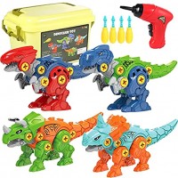 Luclay Dinosaur assembly toy 4 pieces DIY dinosaur toy with Triceratops Centrosaurus Velociraptor and Tyrannosauru dinosaur toy with tools from 3 4 5 6 years