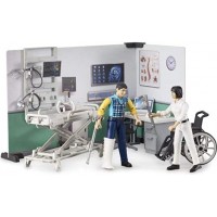 bruder 62711 Bworld Krankenstation Ärztin Patient medizinische Ausrüstung Büroausstatung Wandregal Krankenbett Rollstuhl Hintergrundelemente