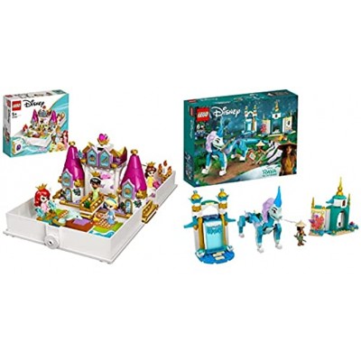 LEGO 43193 Disney Princess Märchenbuch Abenteuer mit Arielle,Belle 4 Micro-Spielfiguren & 43184 Disney Princess Raya und der Sisu Drache Spielzeug aus dem Film Raya und der letzte Drache mit Drachen