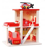 The Cuddle XXL Feuerwehr Haus aus Holz für Kinder mit Feuerwehrauto Hubschrauber und Innenausstattung