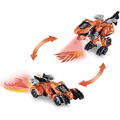 VTech Switch and Go Dinos Fire-T-Rex – Dino-Auto-Transformer – 2in1 Spielzeug mit LCD-Display Dinostimme Geräusch- und Lichteffekten – Für Kinder von 3-8 Jahren