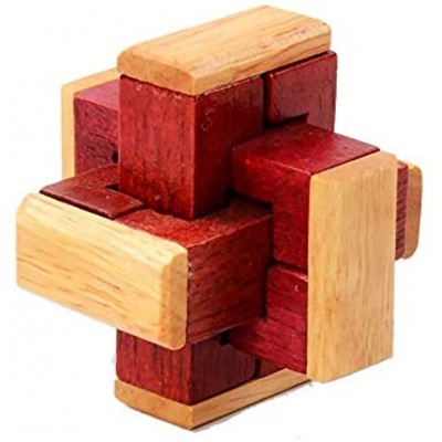 Ogquaton 1 Satz 3D Holz KongMing Schloss Set Rätsel Klassische Luban Puzzle Würfel Spiel für Kinder und Erwachsene Red Block Langlebig und nützlich