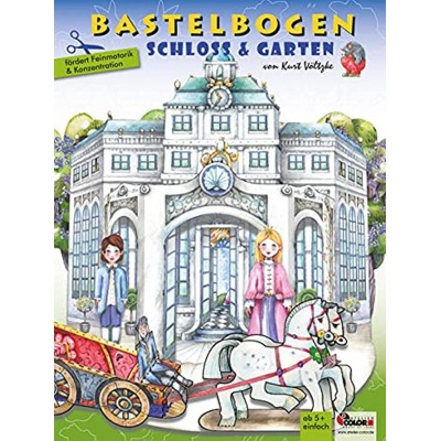 Schloss Bastelbogen für Kinder ab 6+ Jahre zum Basteln aus Papier ein Märchenschloss mit Prinzessin und Kutsche Papiermodelle zu Spielen