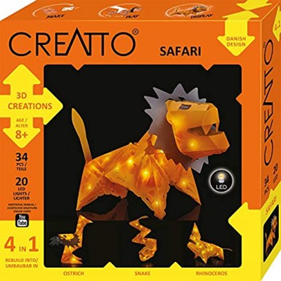 Kosmos CREATTO Safari 3D-Leuchtfiguren entwerfen 3D-Puzzle-Set für Löwe Vogelstrauß Schlange oder Nashorn kreative Zimmer-Deko 34 Steckteile 20-tlg. LED-Lichterkette Kinder & Erwachsene