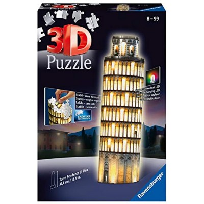 Ravensburger 3D Puzzle Schiefer Turm von Pisa bei Nacht 3D Puzzle für Kinder und Erwachsene Wahrzeichen im Miniatur-Format Leuchtet im Dunkeln