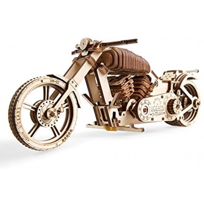 UGEARS 3D Puzzle Erwachsene Holz 3D Holzbausatz Motorrad Modell mit Gummibandmotor Mechanischer Modellbausatz Motorrad Bausatz 3D Holzpuzzle für Erwachsene und Jugendliche Motorrad VM-02