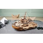 UGEARS mechanischer Schleppschiff 3D Puzzle Kit Bewegliches Schlepper Holzpuzzle Bastelset und Denkaufgabe für Erwachsene | DIY Puzzle Lernspielzeug und Holzbausatz für Kinder