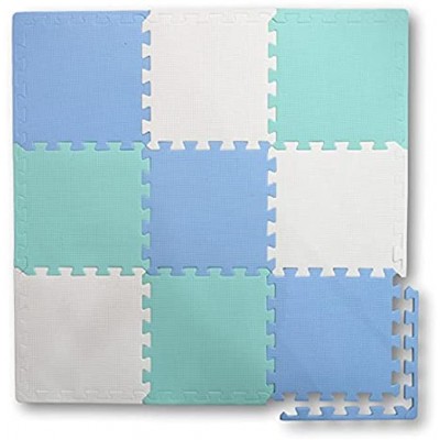 Meitoku Eva-Gummi-Puzzlematte für Kinder. 1 cm. Dicke. 9 austauschbare Teile. Grün Hellblau und Weiß