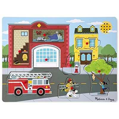 Melissa & Doug Around the Fire Station Sound Puzzle | Puzzles | Wood | 2+ | Gift for Boy or Girl