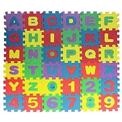 QUUA Kinder-Schaumstoff-Spielmatte 36-teiliges Spielmatten-Set aus weichem Schaumstoff 11,8 * 11,8 Zoll ineinandergreifendes Alphabet und Zahlen-Bodenpuzzle wasserdichte Eva-Fliesen für Mädchen
