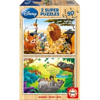 Educa Animal Friends 13144 Disney Tierfreunde 2x50 Teile Holzpuzzle Kinderpuzzle ab 4 Jahren König der Löwen Dschungelbuch One Size