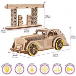 qollorette 3D Holzpuzzle Puzzle Modellbausatz Erwachsene für Teenager Bastelset Auto Spielzeug Baukasten Knobelspiele Retro Auto und Tankstelle Vintage Deko