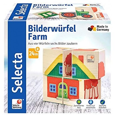 Selecta 62052 Bilderwürfel Farm Würfelpuzzle aus Holz 4 Teile