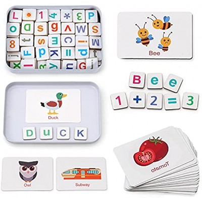 Coogam Holz Magnetbuchstaben und Zahlen Spielzeug Kühlschrank ABC Alphabet Wort Karteikarten Rechtschreibung Zählspiel Lernen Großbuchstaben Mathematik für 3 4 5 Jahre altes Kind