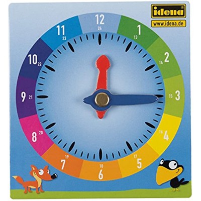 Idena 260049 – Lernuhr aus Pappe im 24 h Format mit beweglichen Minuten- und Stundenzeigern ca. 10 x 10,5 cm zum Erlernen der Uhrzeit