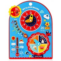 Jacootoys 8 in 1 Kalender Lernuhr Holz Montessori Kalenderuhr Jahresuhr Spielzeug für Kinder Jungen Mädchen Mädchen Geschenke