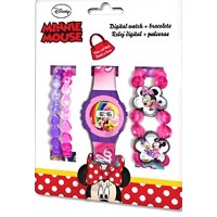 Kids Licensing | Kinder Digitaluhr | Minnie Mausuhr | Mehrfarbig | Kinderarmbanduhr | Uhr mit Licht | Einfache Uhr für Kinder | Minnie Armbänder enthalten