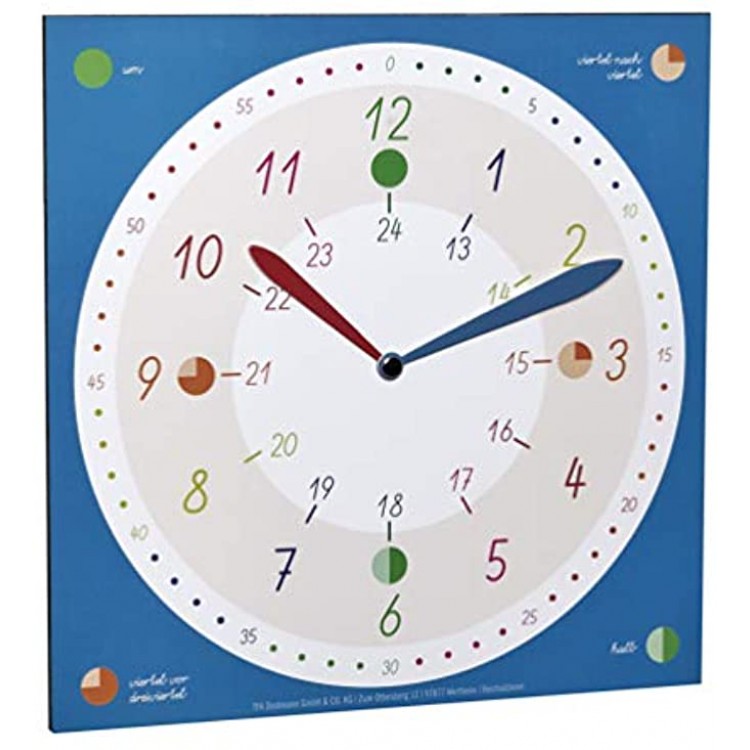 TFA Dostmann Lernuhr für Kinder 98.1123.06 für Jungen und Mädchen Kinderuhr Uhrzeit Lernen farbenfroh Blau L 300 x B 11 x H 300 mm
