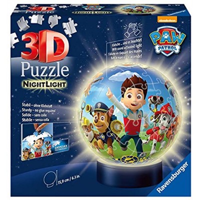 Ravensburger 3D Puzzle 11842 Nachtlicht Puzzle-Ball Paw Patrol 72 Teile ab 6 Jahren LED Nachttischlampe mit Klatsch-Mechanismus