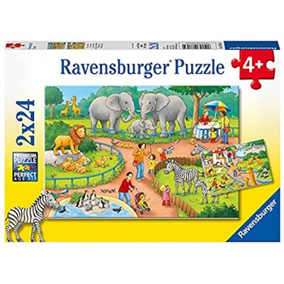 Ravensburger Kinderpuzzle 07813 Ein Tag im Zoo Puzzle für Kinder ab 4 Jahren mit 2x24 Teilen