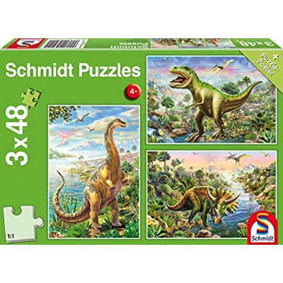 Schmidt Spiele 56202 Abenteuer mit den Dinosauriern 3x48 Teile Kinderpuzzle