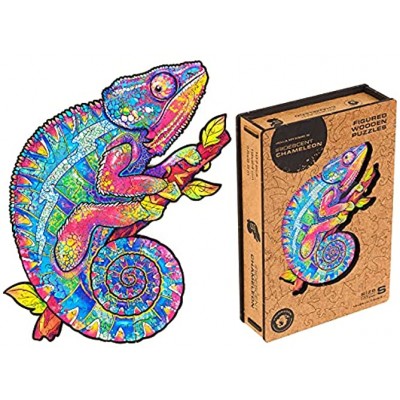 UNIDRAGON Wooden Jigsaw Puzzle Best Gift for Adults and Kids Unique Shape Jigsaw Pieces Iridescent Chameleon 7.5 x 9.5 inches 19 x 24 cm 107 Pieces Small