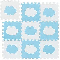 Relaxdays Puzzlematte Wolken-Muster 18 Puzzleteile aus schadstofffreiem EVA-Schaumstoff BxT: 91,5 x 91,5 cm weiß blau