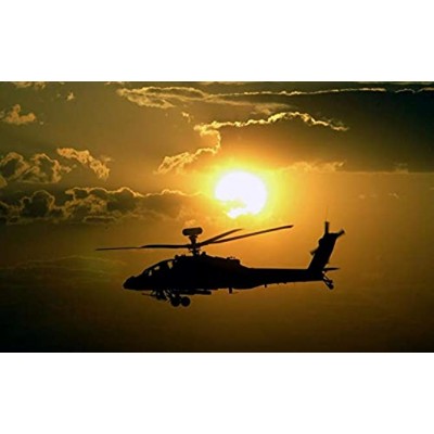 ZGNH Puzzle 1000 Teile Hölzern，AH-64 Hubschrauberflug bei Sonnenuntergang， Dekompression der Erwachsenen，Kinderpuzzle Spiele ab 8 Jahren Spielzeug für Mädchen Jungen Teenager 75x50 cm