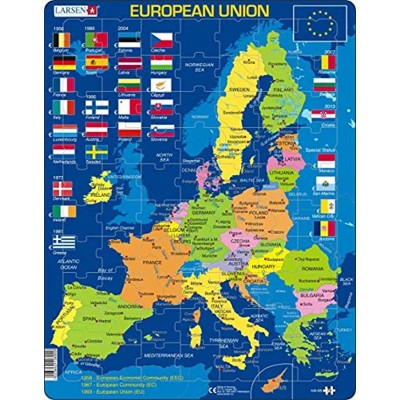 Larsen A39 Die Europäische Union EU Englisch Ausgabe Rahmenpuzzle mit 70 Teilen