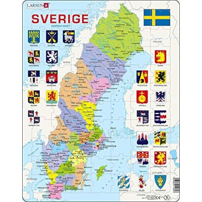 Larsen A7 Schweden Politische Karte Schwedisch Ausgabe Rahmenpuzzle mit 70 Teilen