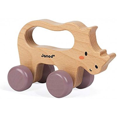 Janod Spielzeug Mobiles Nashorn aus Holz Baby- und Kleinkindspielzeug Entwicklung von Motorik und Fantasie Ergonomischer Griff Partnerschaft mit dem WWF- FSC-zertifiziert Ab 1 Jahr J08606