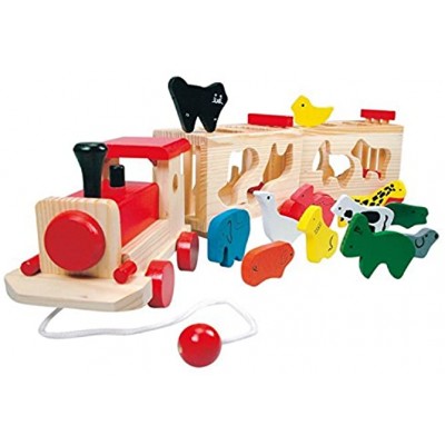 MaMeMi GD21776 Zoo Trenino Spielzeug für Kinder ab 3 Jahre Kinderspiel Holzspielzeug mit 14 Teilen Stecktiere-Zug zur Förderung kindlicher Fähigkeiten Motorikspielzeug zum Kennenlernen der Tierwelt
