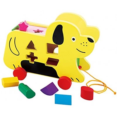 Toys of Wood Oxford Nachziehspielzeug Holz Nachziehtier Hund mit Schnur und Steckspiel mit Steckwürfel aus Holz 2 in 1 Spielzeug