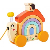 Walk-A-Long Schnecke Kleinkinder Holz-Zugspielzeug mit Sortier- und Stapelspielzeug aus Holz für Kleinkinder und Kinder im Vorschulalter Lernspielzeug