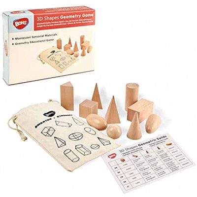 BOHS Geometrische Formen Spiel -3D-Formen Miniatur-Set Montessori Spielzeug aus Holz Packung mit 10 Stück ab 3 Jahren