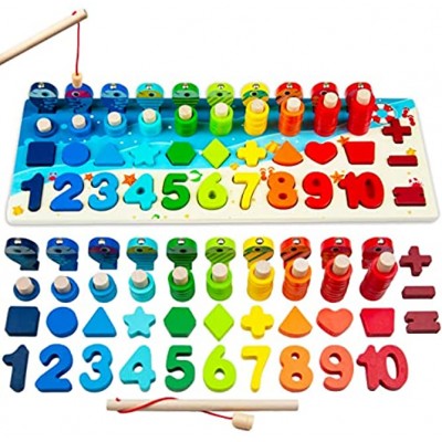 Faerly® Montessori Spielzeug magnetisches Angelspiel Holzpuzzle Fische Lernspielzeug ab 3 Jahre Holzspielzeug Motorikspielzeug für Kinder 2 3 4 5 6 Jahren Puzzle Regenbogen Angeln Kinderspielzeug