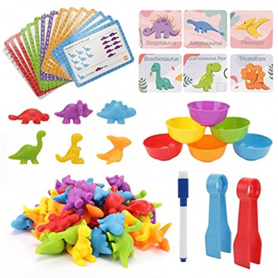 Victop 72 Stück Dinosaurier Zählen Montessori Mathe Spielzeug Kinder Regenbogen Formensortierer Lernspielzeug Zählspielzeug mit Sortierbechern und Aktivitätskarte für Jungen Mädchen 3-6 Jahre