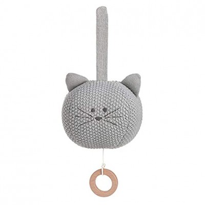 LÄSSIG Baby Spieluhr aus Strick Guten Abend gute Nacht Little Chums Mouse Cat grau