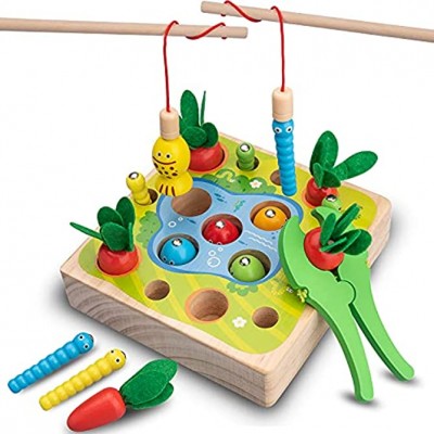 Montessori Spielzeug für Kinder Holzspielzeug für Jungen und Mädchen,Holzpuzzle Fisch Karottenernte Frühes Lernen Pädagogisches Puzzles Spielzeug für Kinder als Weihnachten Geburtztag Geschenk