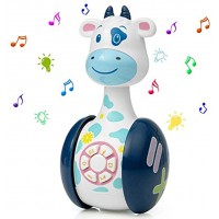 WolinTek Musikspielzeug Baby Spielzeug,Cartoon Tumbler für Kleinkinder Kinder Rassel Baby Spielzeug,Stehauf Spielzeug Soundspielzeug mit Musik und Lichter,Baby Geschenk Kuh