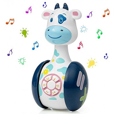 WolinTek Musikspielzeug Baby Spielzeug,Cartoon Tumbler für Kleinkinder Kinder Rassel Baby Spielzeug,Stehauf Spielzeug Soundspielzeug mit Musik und Lichter,Baby Geschenk Kuh
