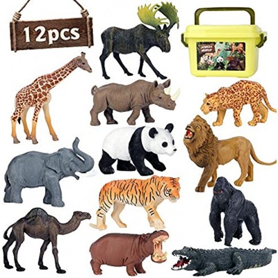 Safari Tiere Spielfiguren 12 Stück Realistische Jumbo Wild Jungle Tiere Figuren,Tierpark Spielset mit Löwe Elefant Giraffe Tier Lernspielzeuf aus Plastik für Kinder Jungen udn Mädchen
