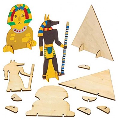 Baker Ross Bastelsets aus Holz „Ägypten“ zum Aufstellen 6 Stück für Kinder zum Mallen Zusammensetzen und Dekorieren