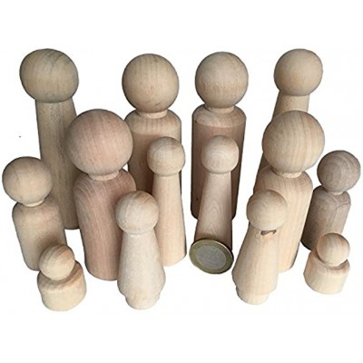 MEIERLE & Söhne 14 Familie Männchen Figuren Holzfiguren Spielfiguren zum Bemalen Basteln Holz Puppen Krippenfiguren Spielfiguren Mann Frau Junge Mädchen Kinder