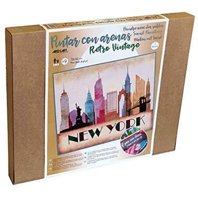 ARENART | 1 Blatt mit New York Skyline Motiv 46x38cm | mit farbigem Sand malen | Kunsthandwerk für Erwachsene und Jugendliche Einfaches Zeichnen | Malen nach Zahlen | +9 Jahre