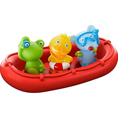 HABA 303866 Badeboot Tiermatrosen ahoi! | Badespielzeug mit Boot Frosch Ente und Maus | Set aus Badeboot mit drei Fingerpuppen zum Aufstecken | Badewannenspielzeug ab 12 Monaten