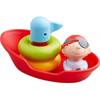 HABA 304906 Steckspiel Boot Wasserspielzeug für Kinder ab 18 Monaten mit 5 Teilen Piratenboot als Steckspiel für die Badewanne 14 cm für Kinder ab 1,5 Jahren